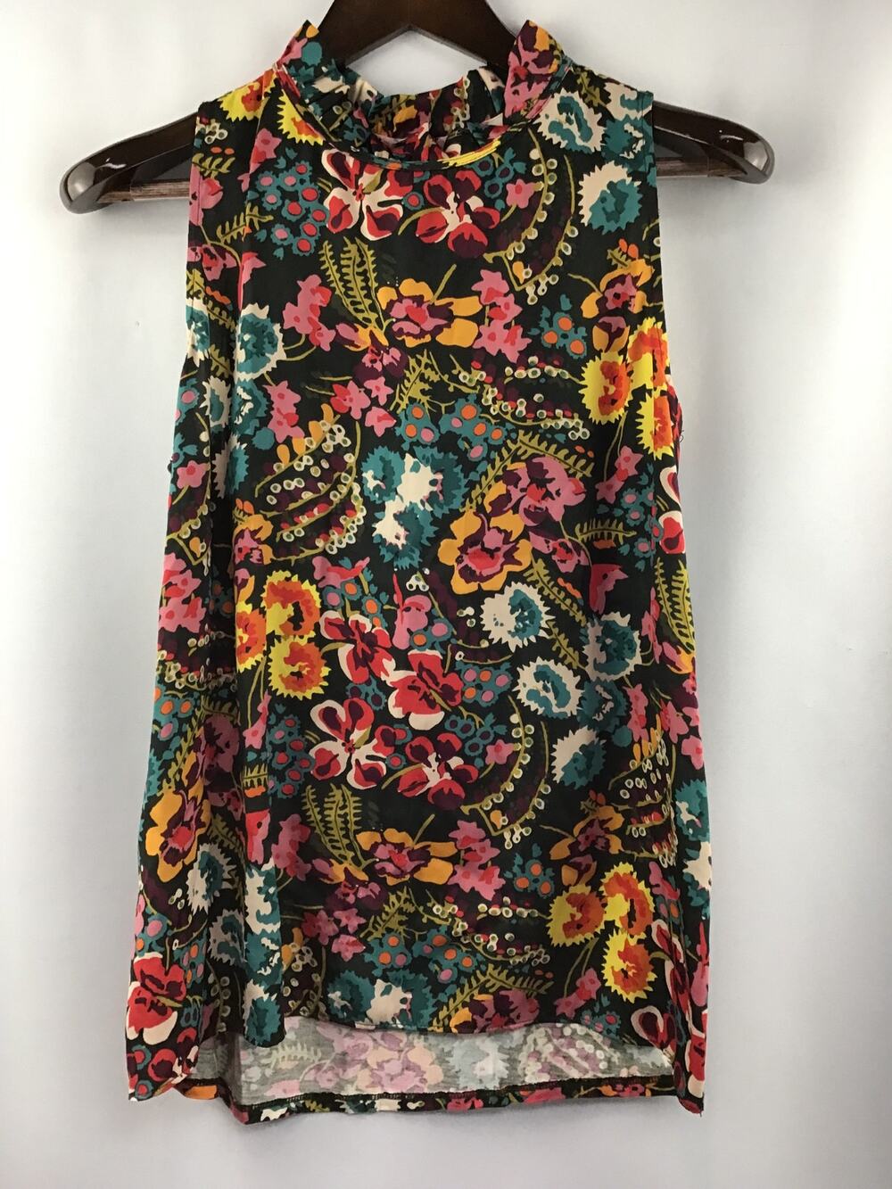 Women’s Loft Ruffle Mock Neck Multicolor Sleeveless Floral Size Medium